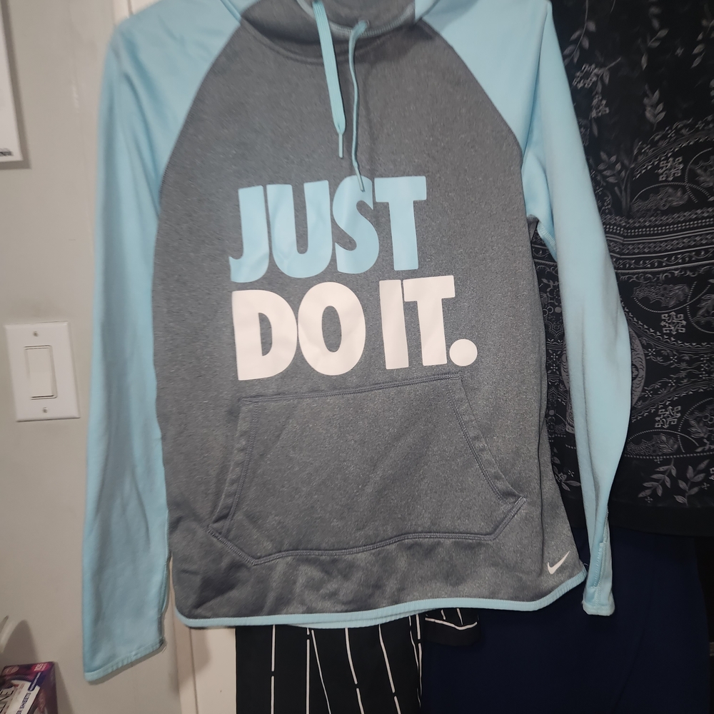 Nike Gray and Light Blue Raglan Hoodie